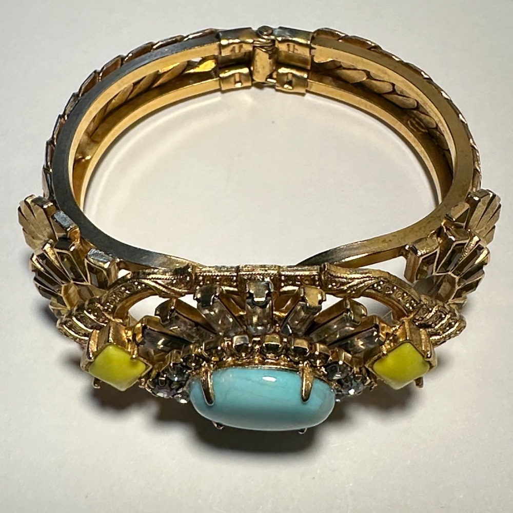 Elizabeth Cole Made in USA Elegant Gold Bracelet with Blue and Yellow Accents